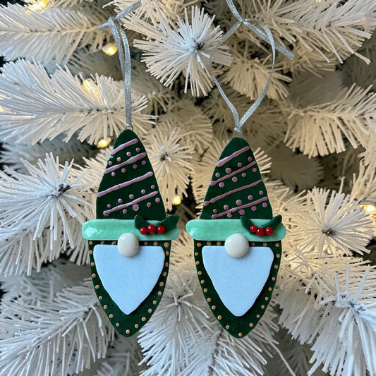 Homemade Fused Glass Christmas Gnome Ornament in Forest Green