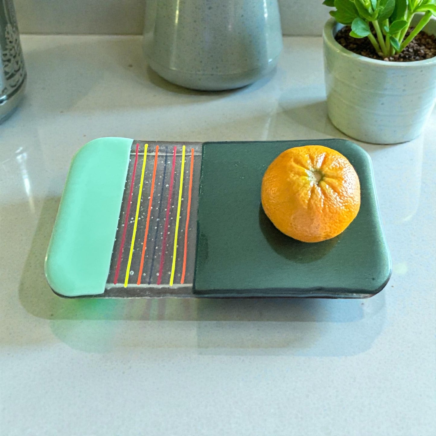 Small Handmade Fused Glass Tray in Mint and Aventurine Green