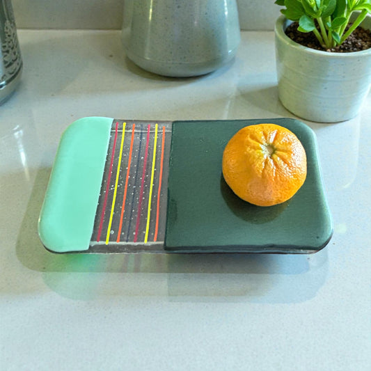 Small Handmade Fused Glass Tray in Mint and Aventurine Green