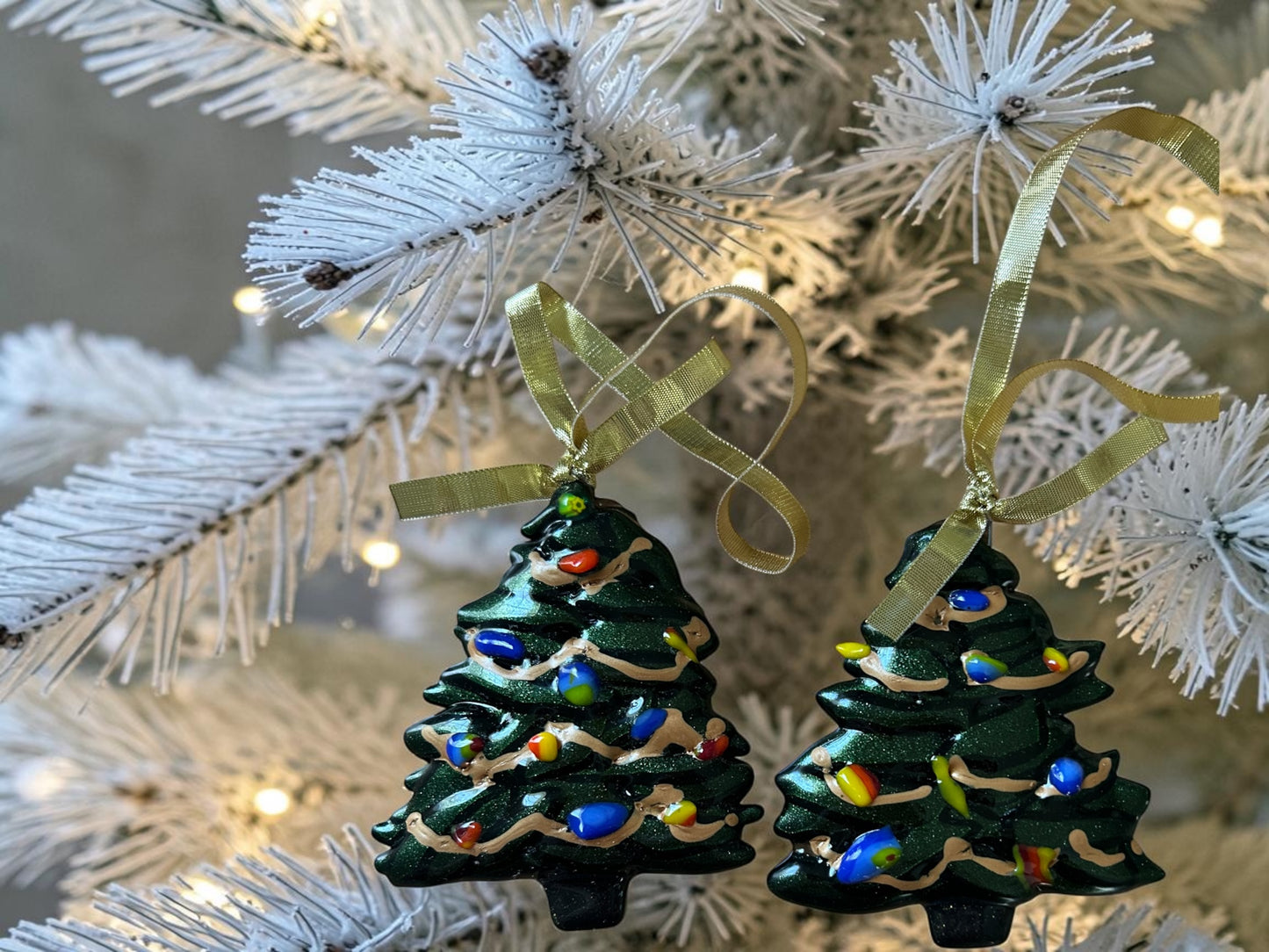 Fused Glass Green Christmas Tree Ornament with Rainbow Glass Lights