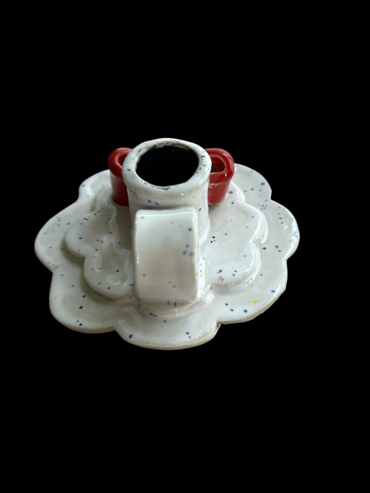Handbuilt Taper Candlestick Holders #1 in Speckled White with Red Bow
