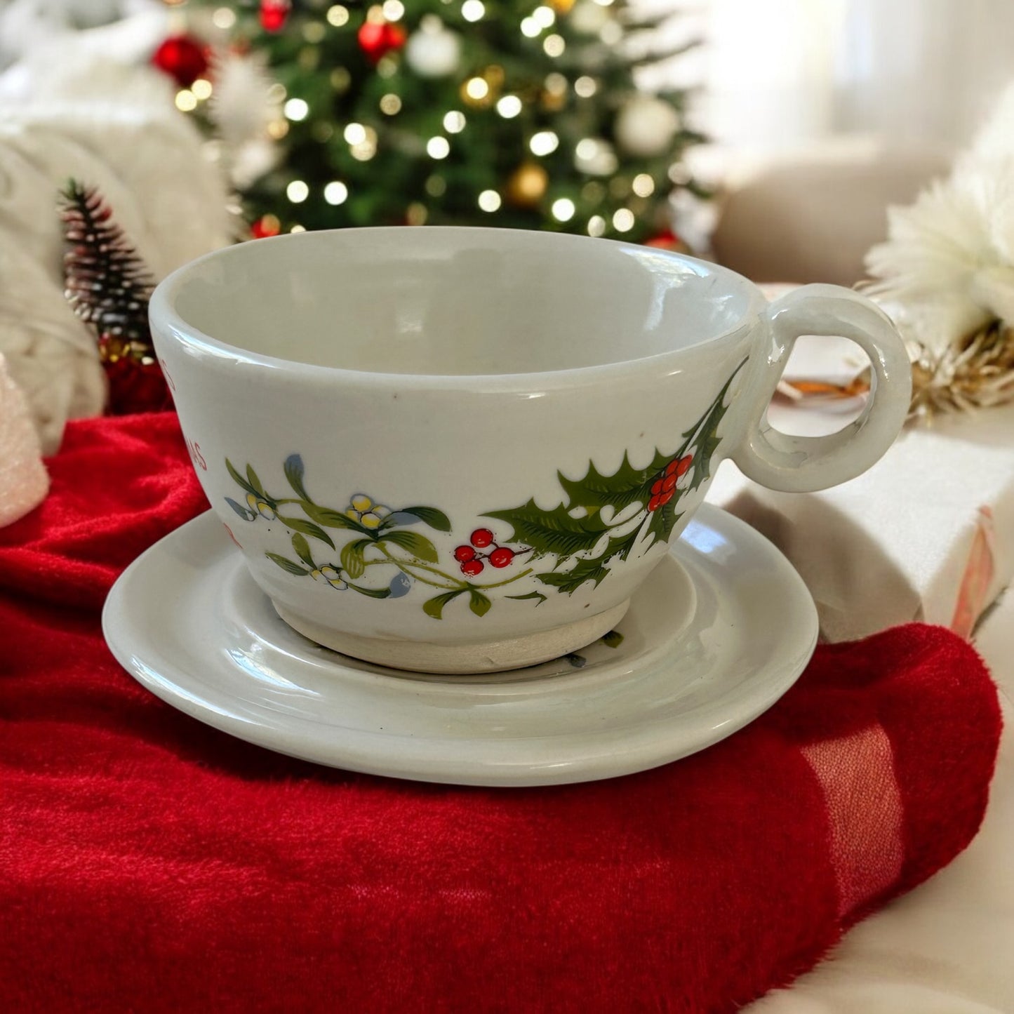 Holiday Tea Cup #49 with Holly and Berries