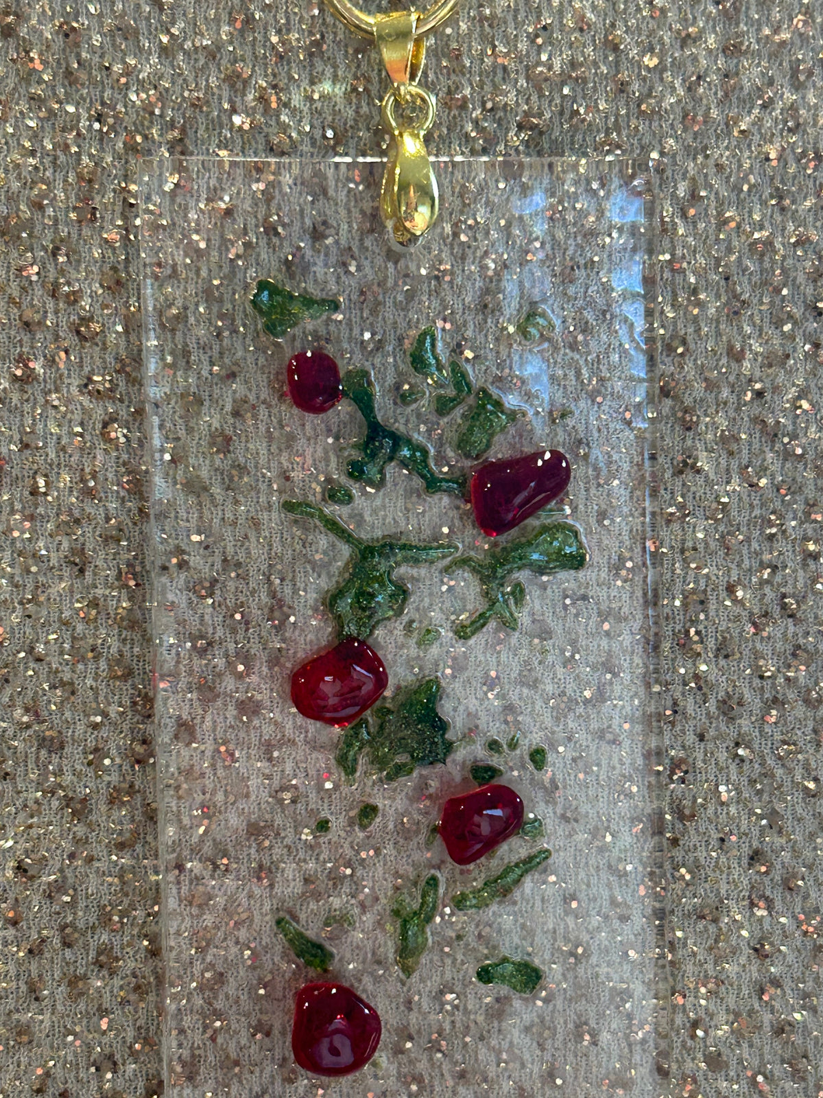 Homemade Fused Glass Pendant Necklace with Holly Berry Design