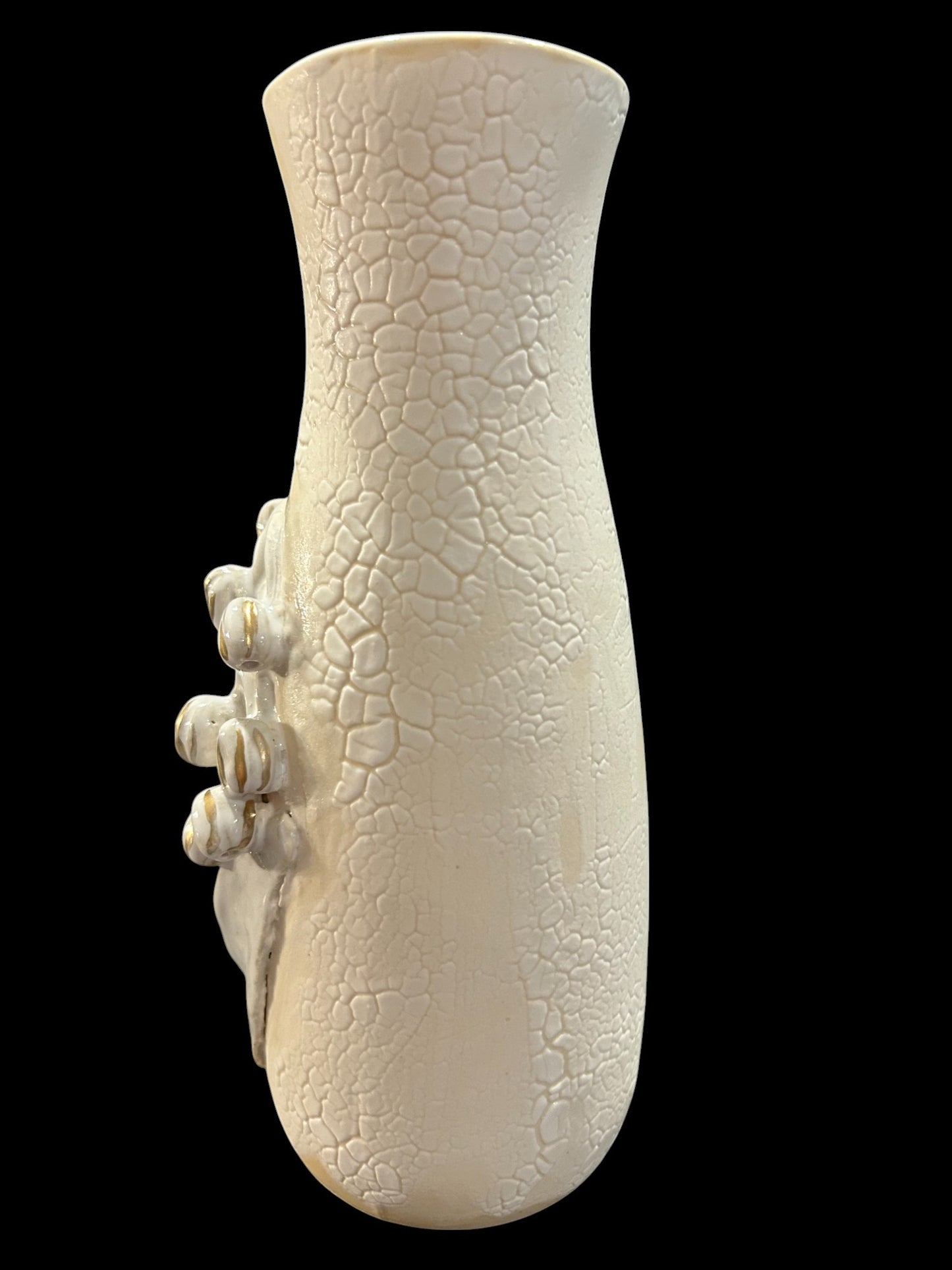 Slip Cast Textured Vase with Sculpted Lily of the Valley and Gold Leaf Accents 7"