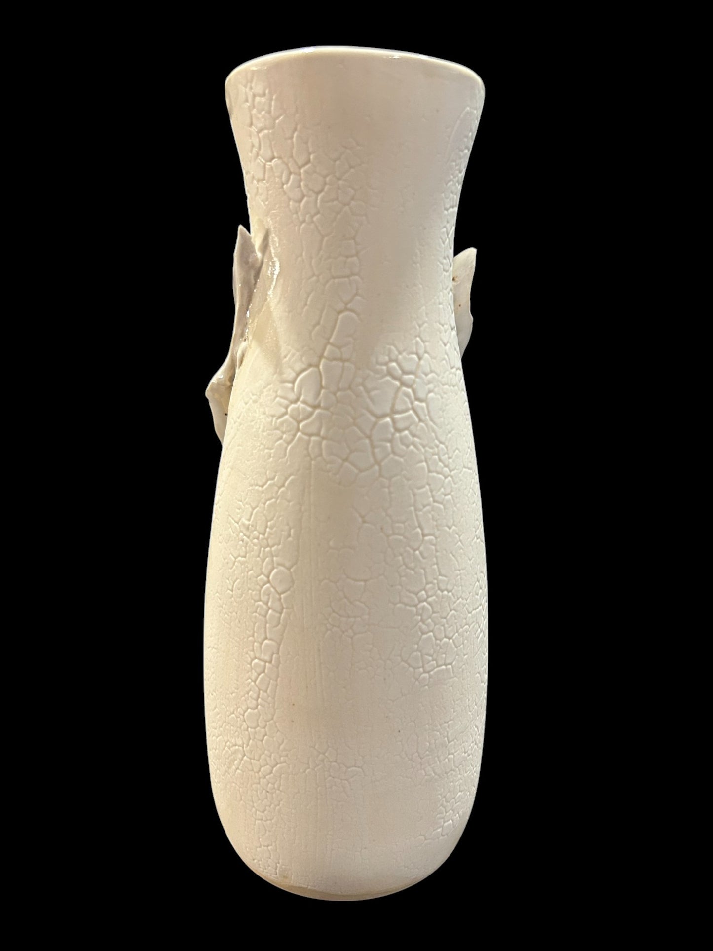 Slip Cast Textured Vase with Sculpted Tulip and Gold Leaf Accents 7"