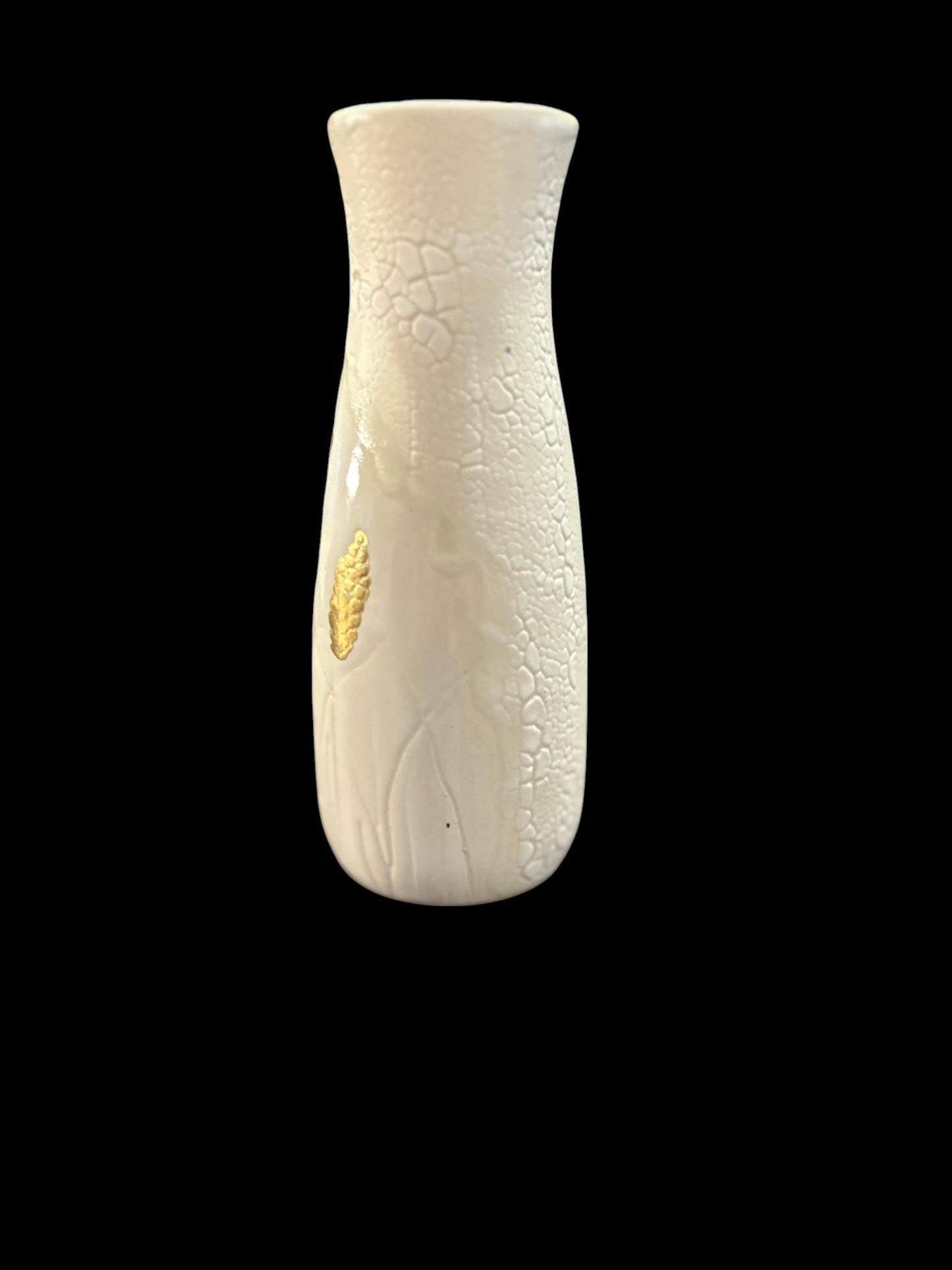 Slip Cast Textured Vase with Carved Grape Hyacinths with Gold Leaf Accents 7"