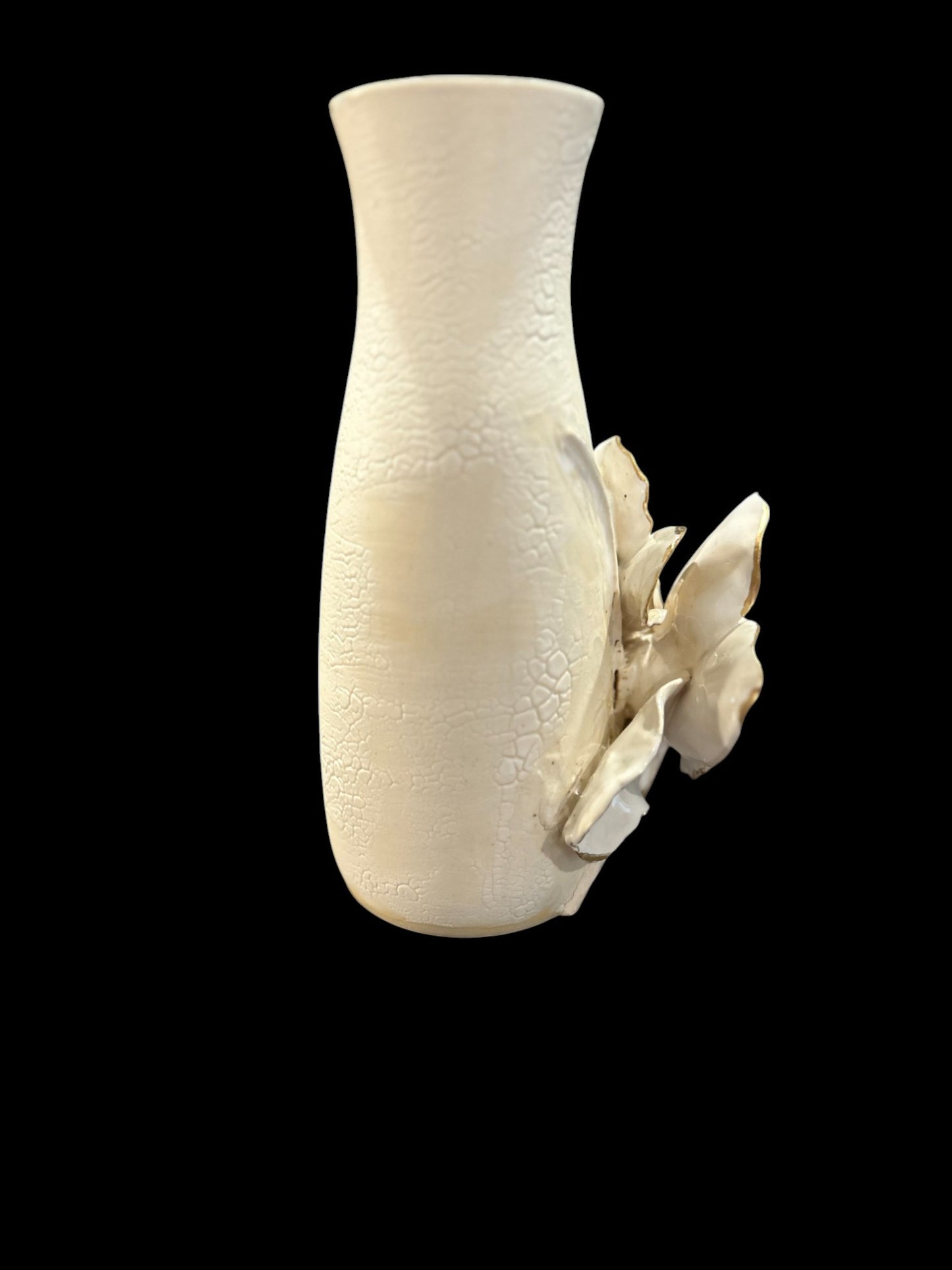 Slip Casted Vase with Sculpted Daffodils and Gold Leaf Accents 7"