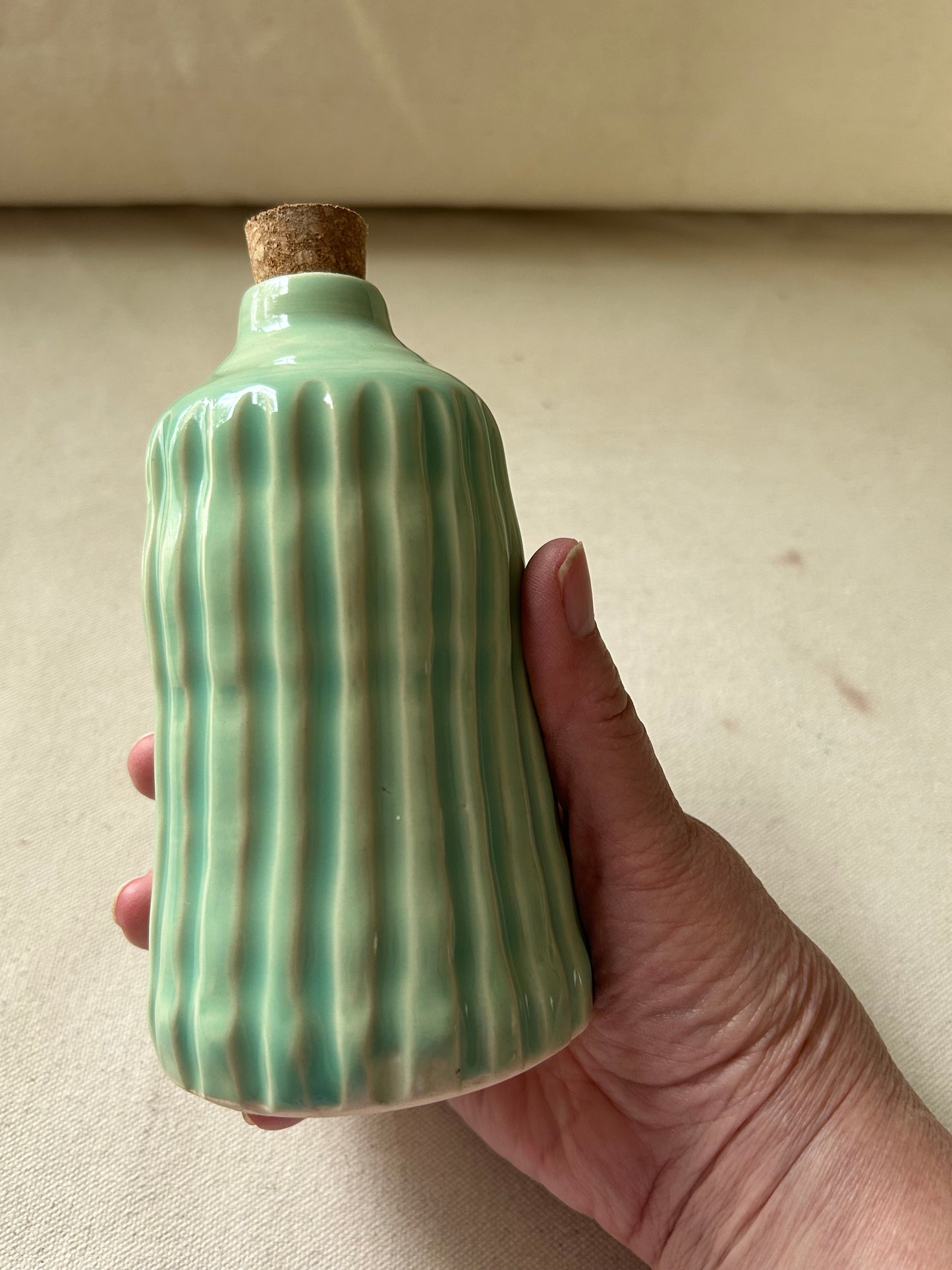Fluted Bottle #1 in Succulent Green with Natural Cork Top