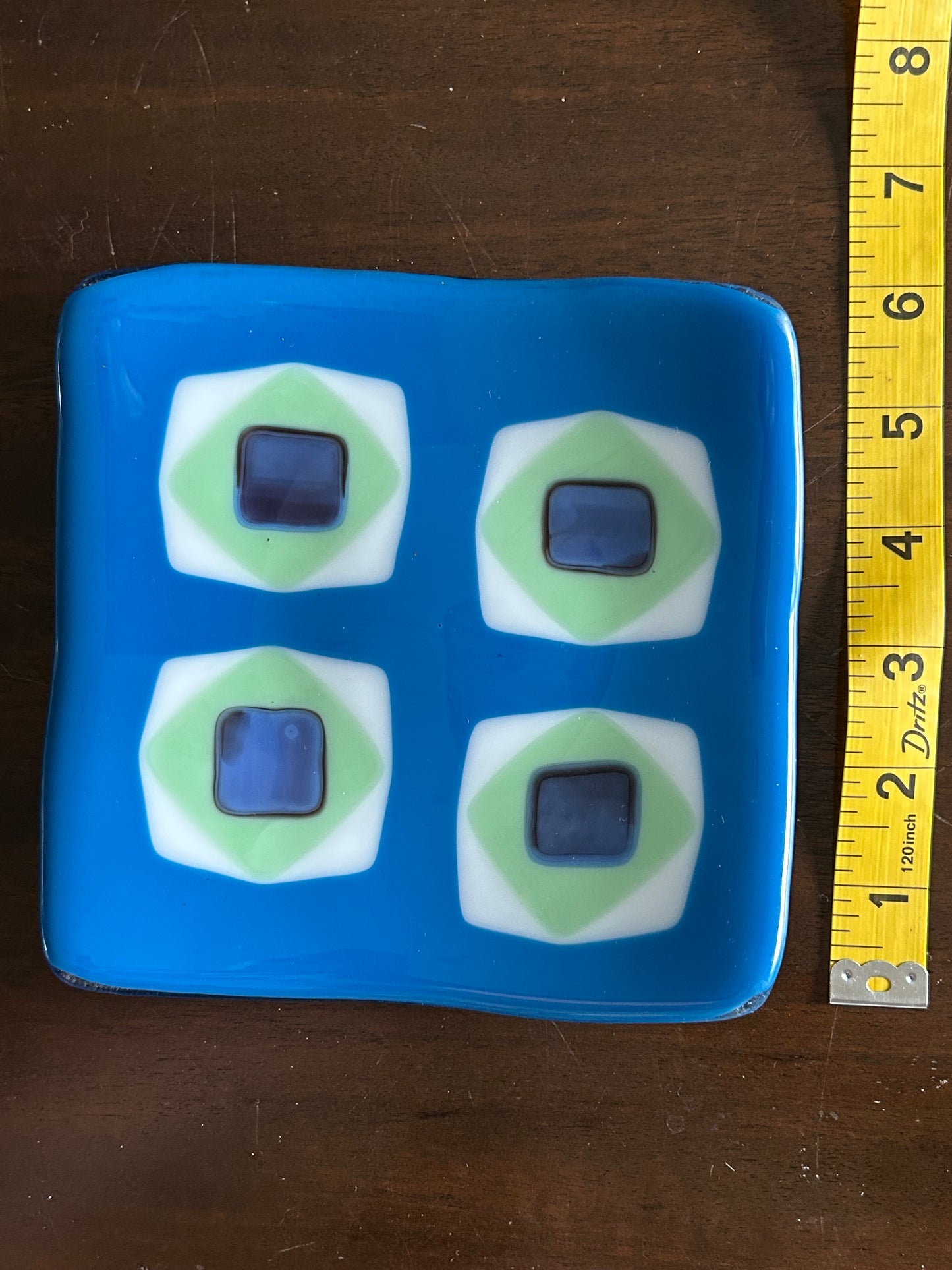 Homemade Fused Glass Sushi Plate with Diamonds and Squares