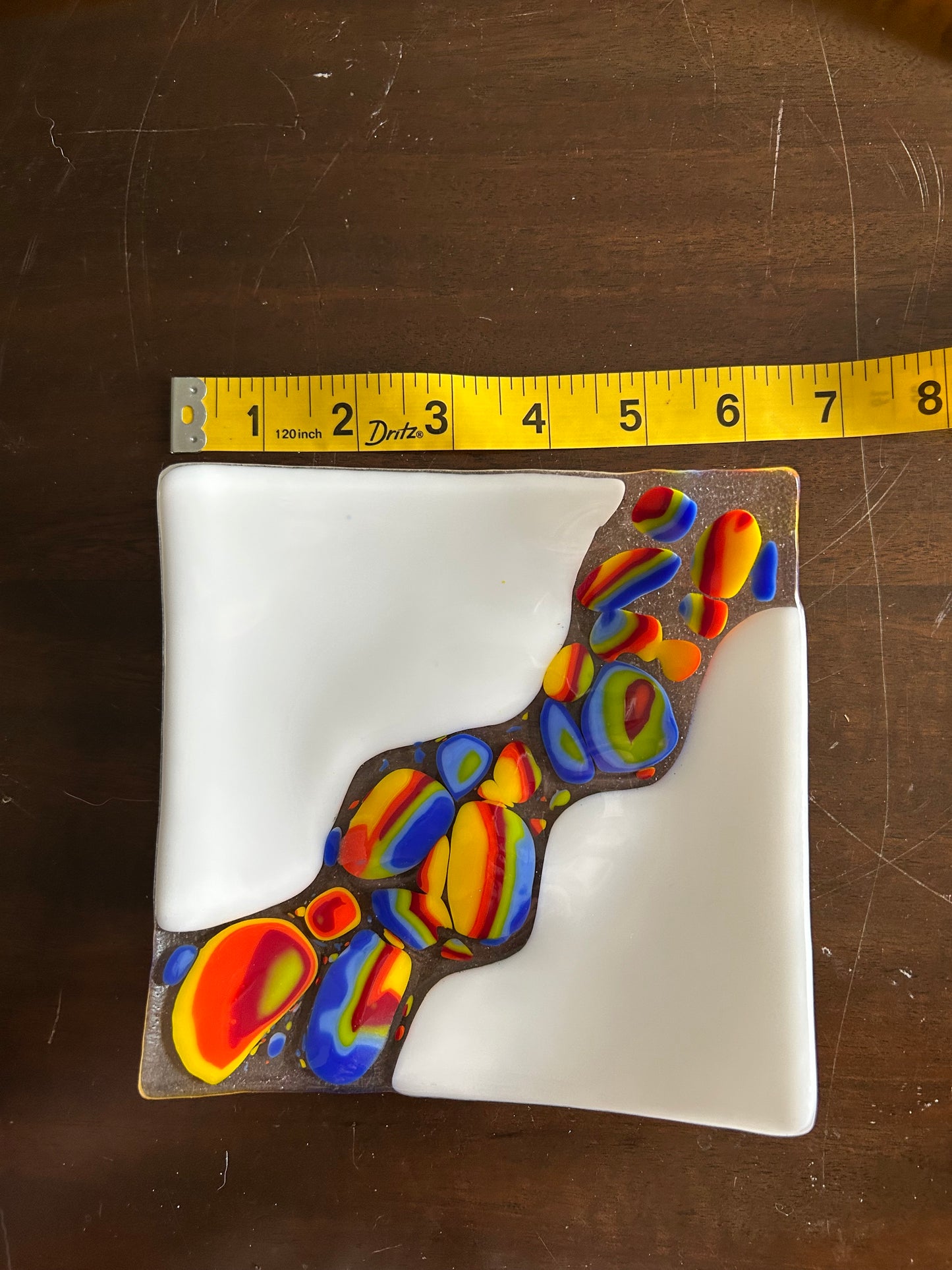 Homemade Fused Glass Sushi Plate with Rainbow Cabochons
