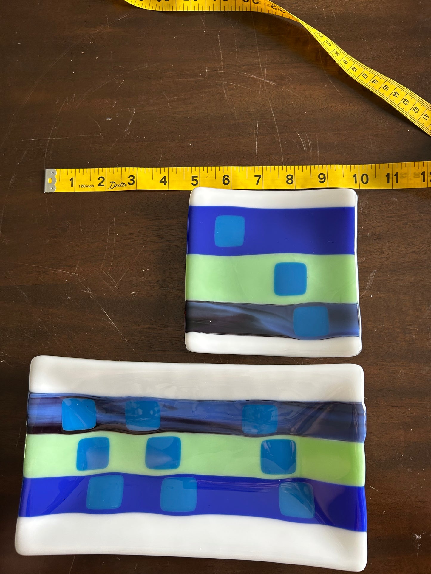 Handmade Fused Glass Sushi and Sashimi Dinnerware Set with Morse Code Design