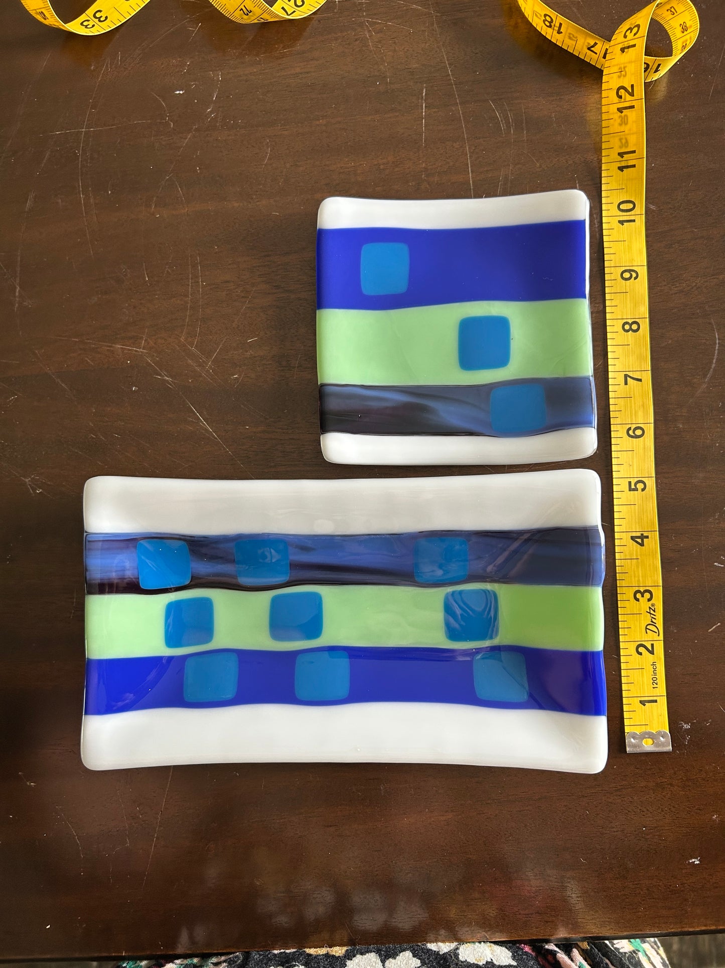 Handmade Fused Glass Sushi and Sashimi Dinnerware Set with Morse Code Design
