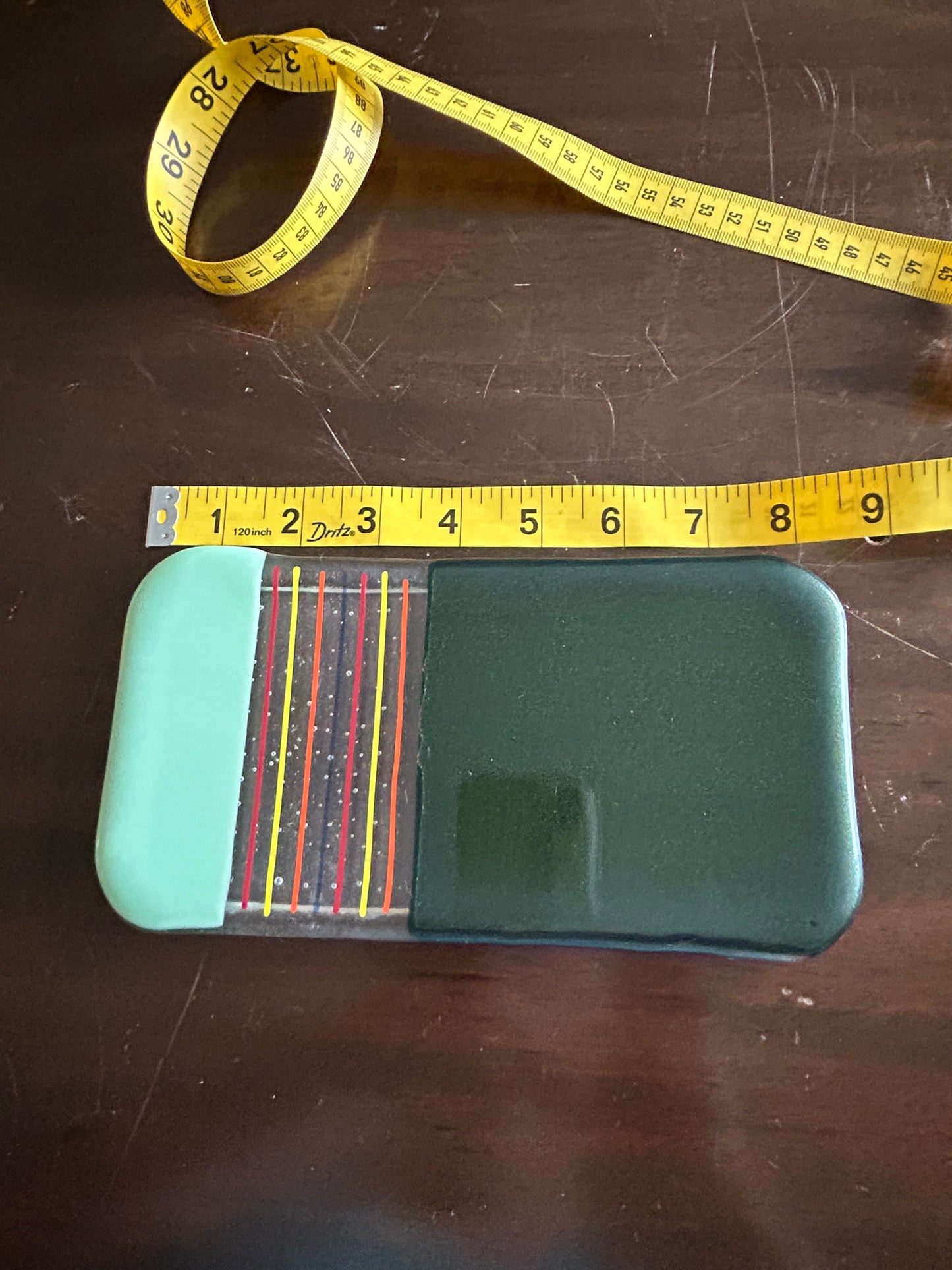 Small Handmade Fused Glass Tray in Mint and Aventurine Green
