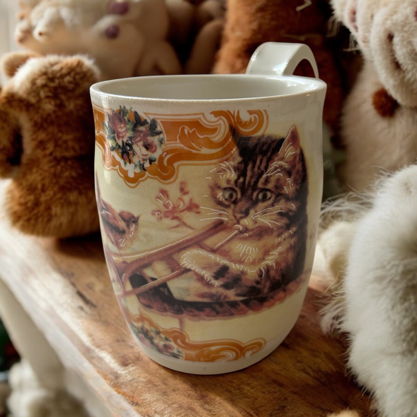 Wheel-Thrown Mub #37 with Cute Kitty Playing Trombone Design