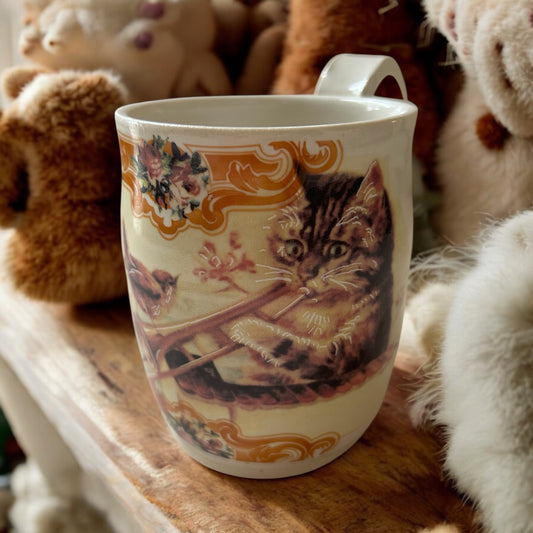 Wheel-Thrown Mub #37 with Cute Kitty Playing Trombone Design