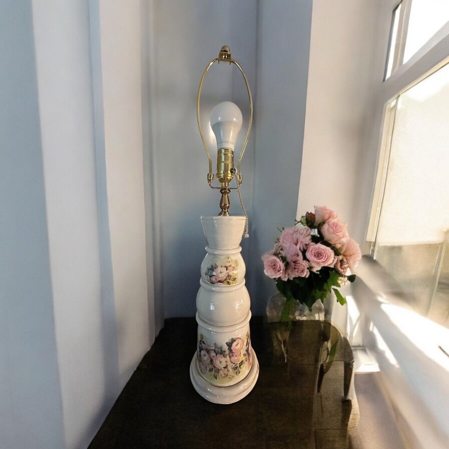 Victorian Table Lamp #2 with Blush Pink Roses