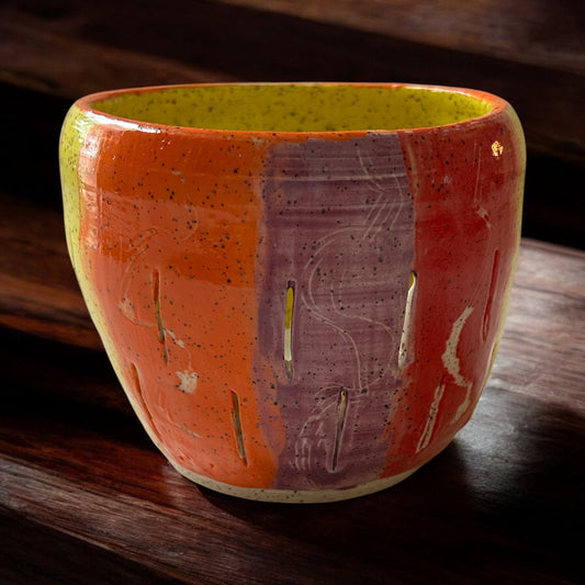 Luminary Candle Holder #2 with Carved Lines in Rainbow