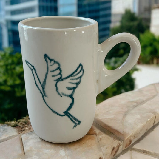 Slip Cast Minimalism Espresso Mug #1 with Crane and Seashell