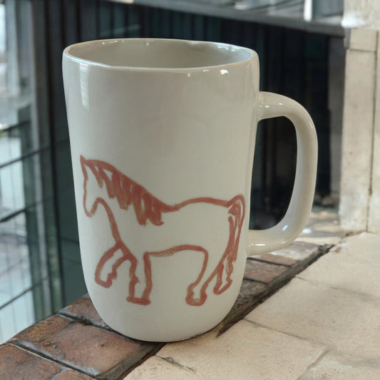 Slip Cast Minimalism Espresso Mug #4 with Handpainted Horses