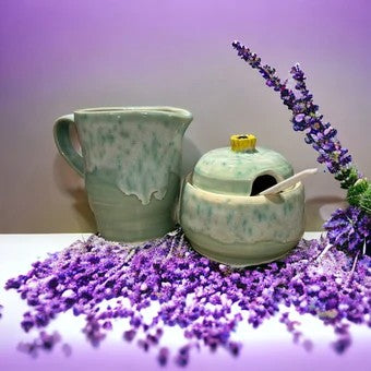 Creamer and Lidded Sugar Bowl Set #11 in Mint Green