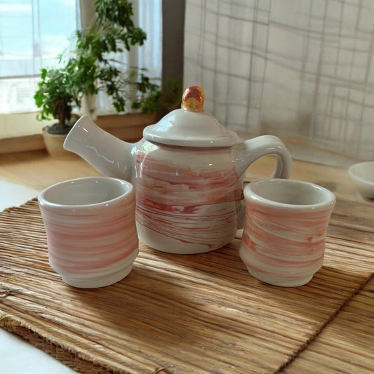 Neriage Teapot and Teacups Set #61 in Magma and White