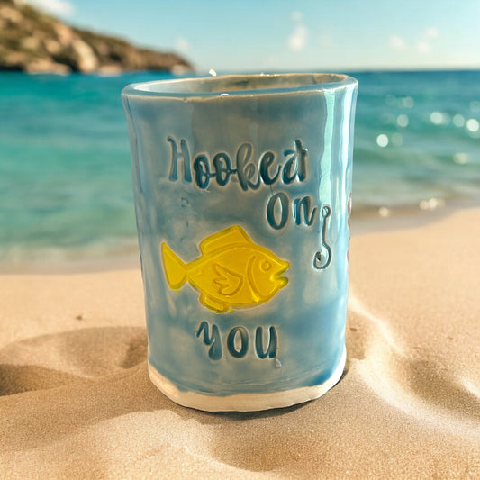 Handbuilt Mug #10 with Stamped Hooked on You Design