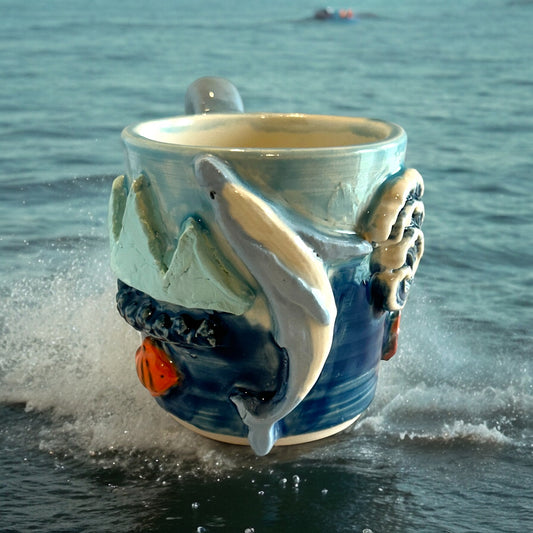 Sculpture Mug #7 with Jumping Whale and Icy Mountains