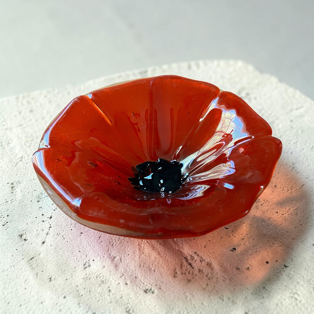 Homemade Fused Glass Bowl with Orange Flower Design