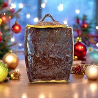 Medium Pagoda Dry Goods Storage Container #34 with Oak Leaves in Burgundy and Gold Leaf Accents