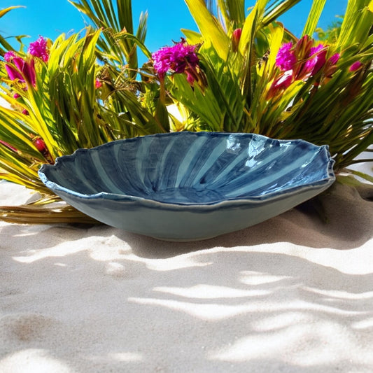 Handbuilt Freeform Salad Bowl #76 with Foot in Ocean Blue Celadon