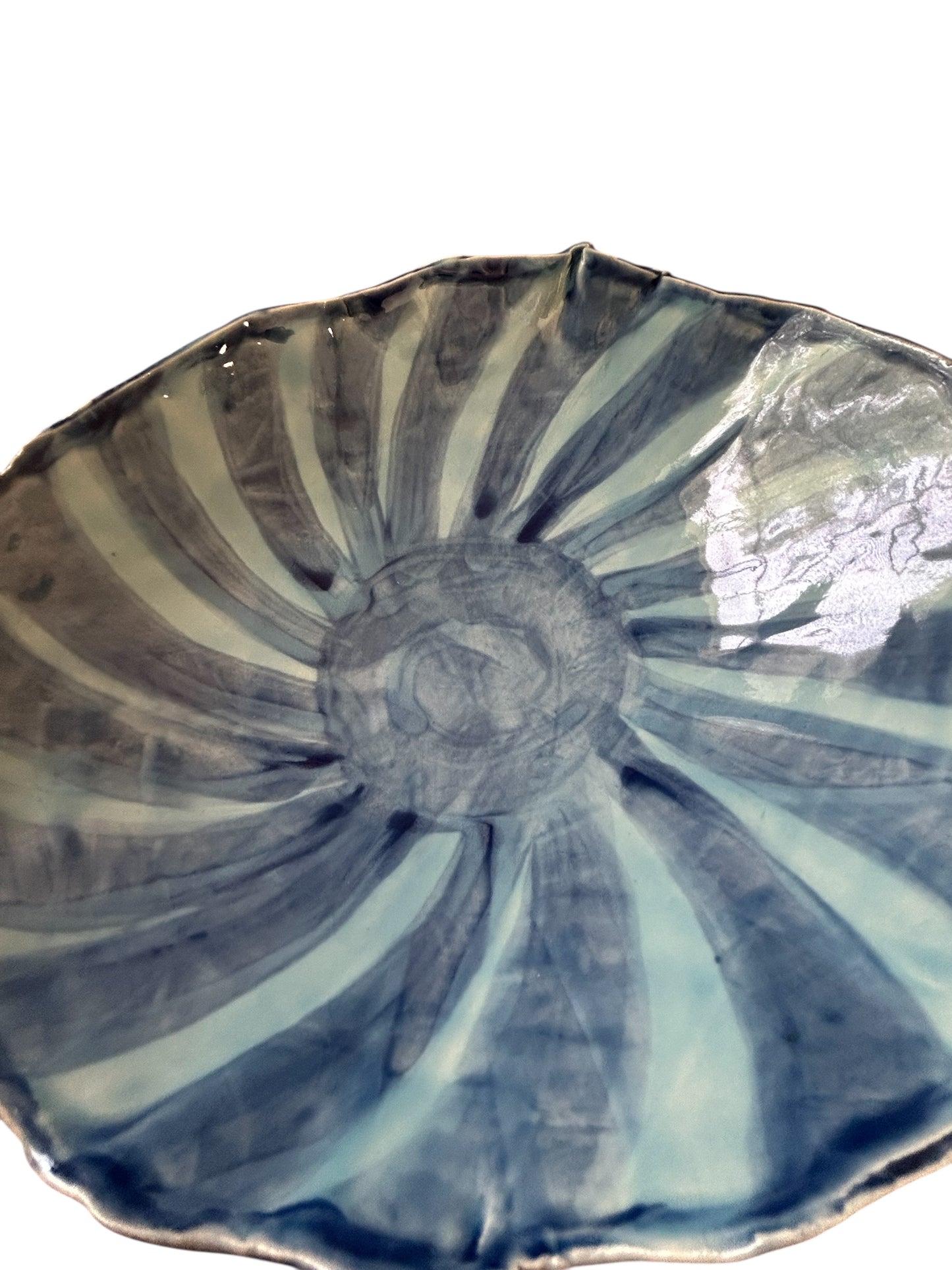 Handbuilt Freeform Salad Bowl #76 with Foot in Ocean Blue Celadon