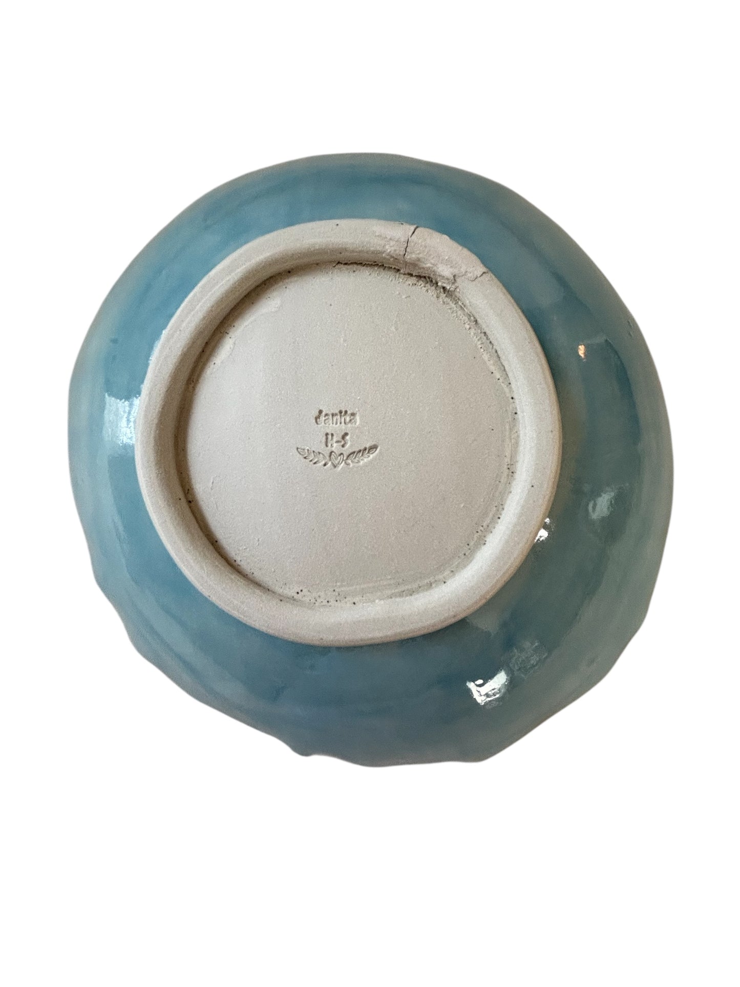 Handbuilt Freeform Salad Bowl #76 with Foot in Ocean Blue Celadon