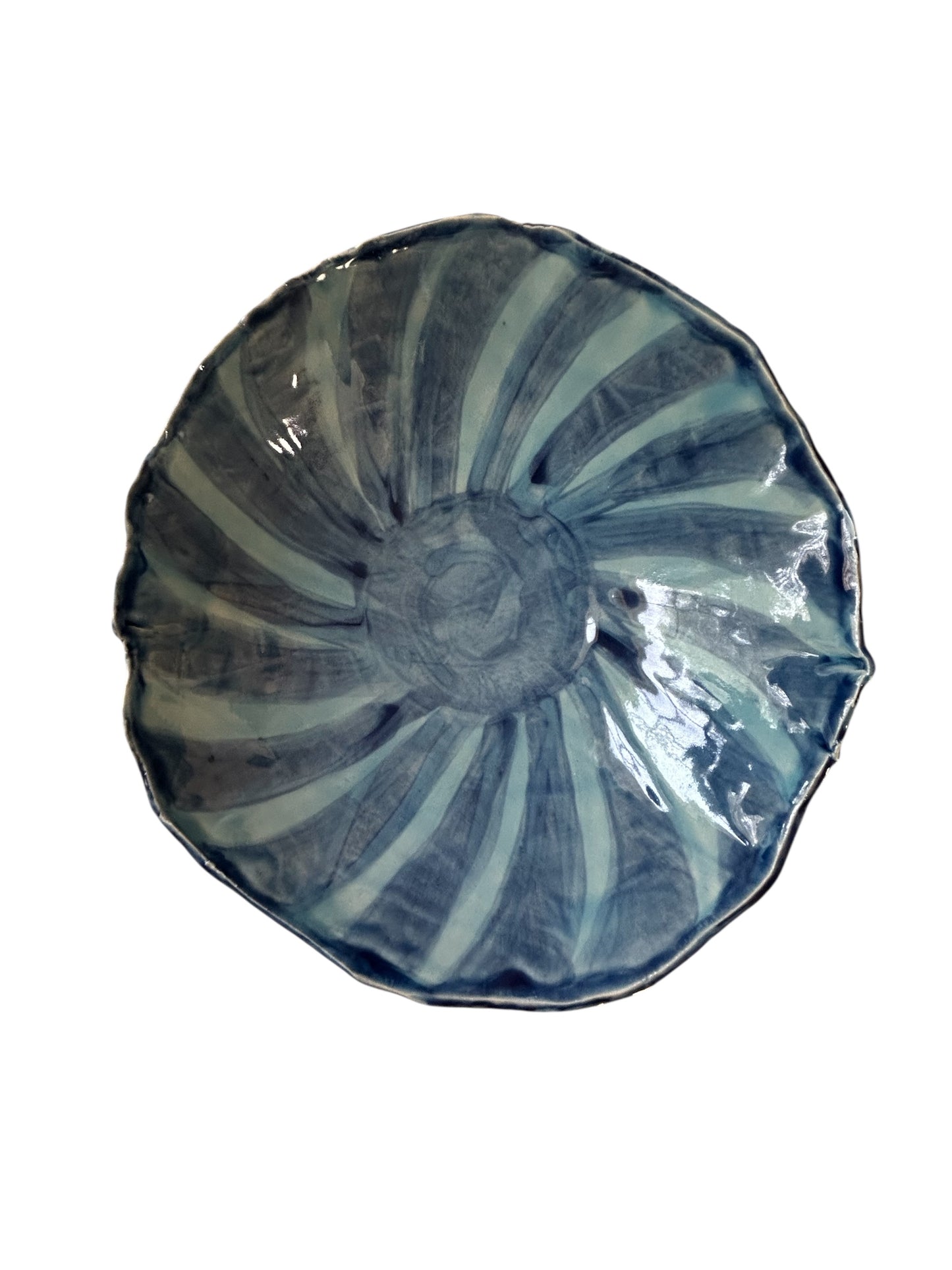 Handbuilt Freeform Salad Bowl #76 with Foot in Ocean Blue Celadon