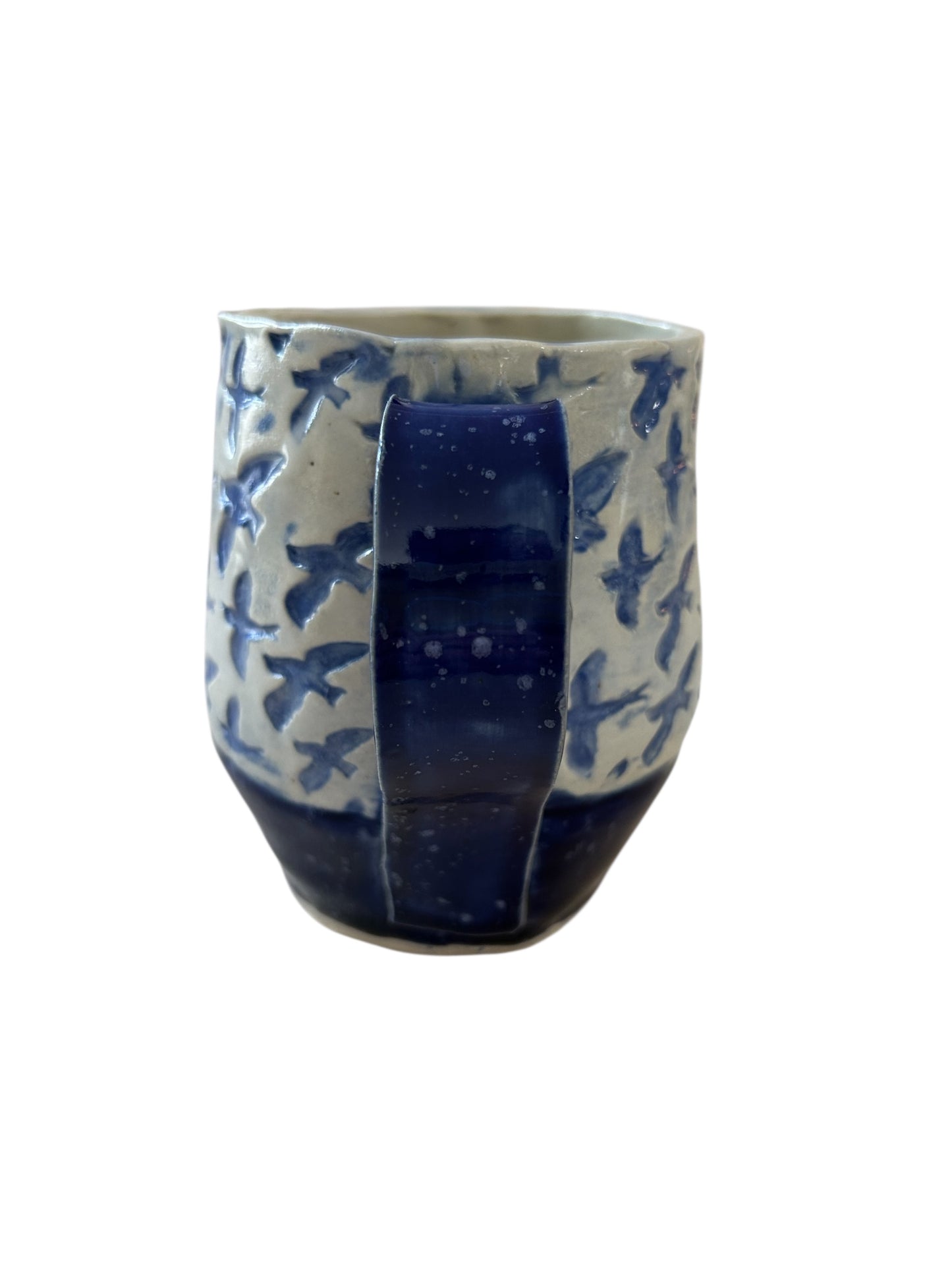 Textured Belly Mug #2 with Soaring Birds in Dark Blue