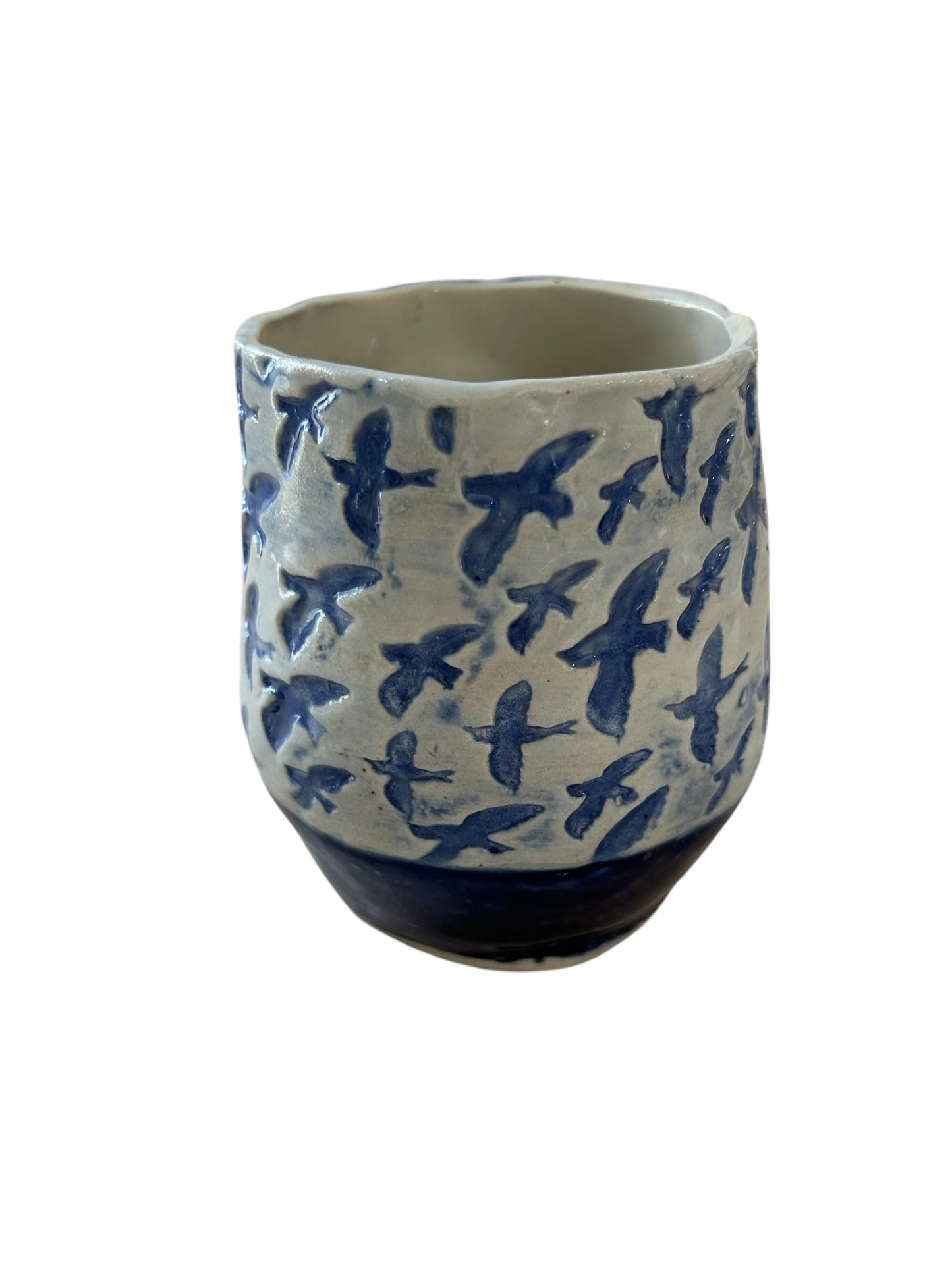 Textured Belly Mug #2 with Soaring Birds in Dark Blue