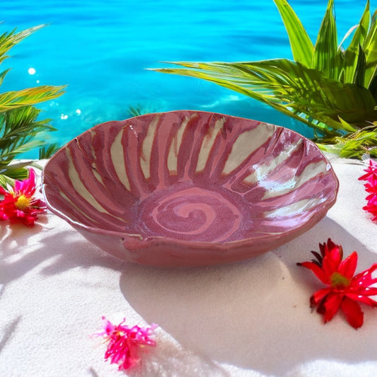Large Salad Bowl #78 with Freeform Rim in Blush Pink and Rose
