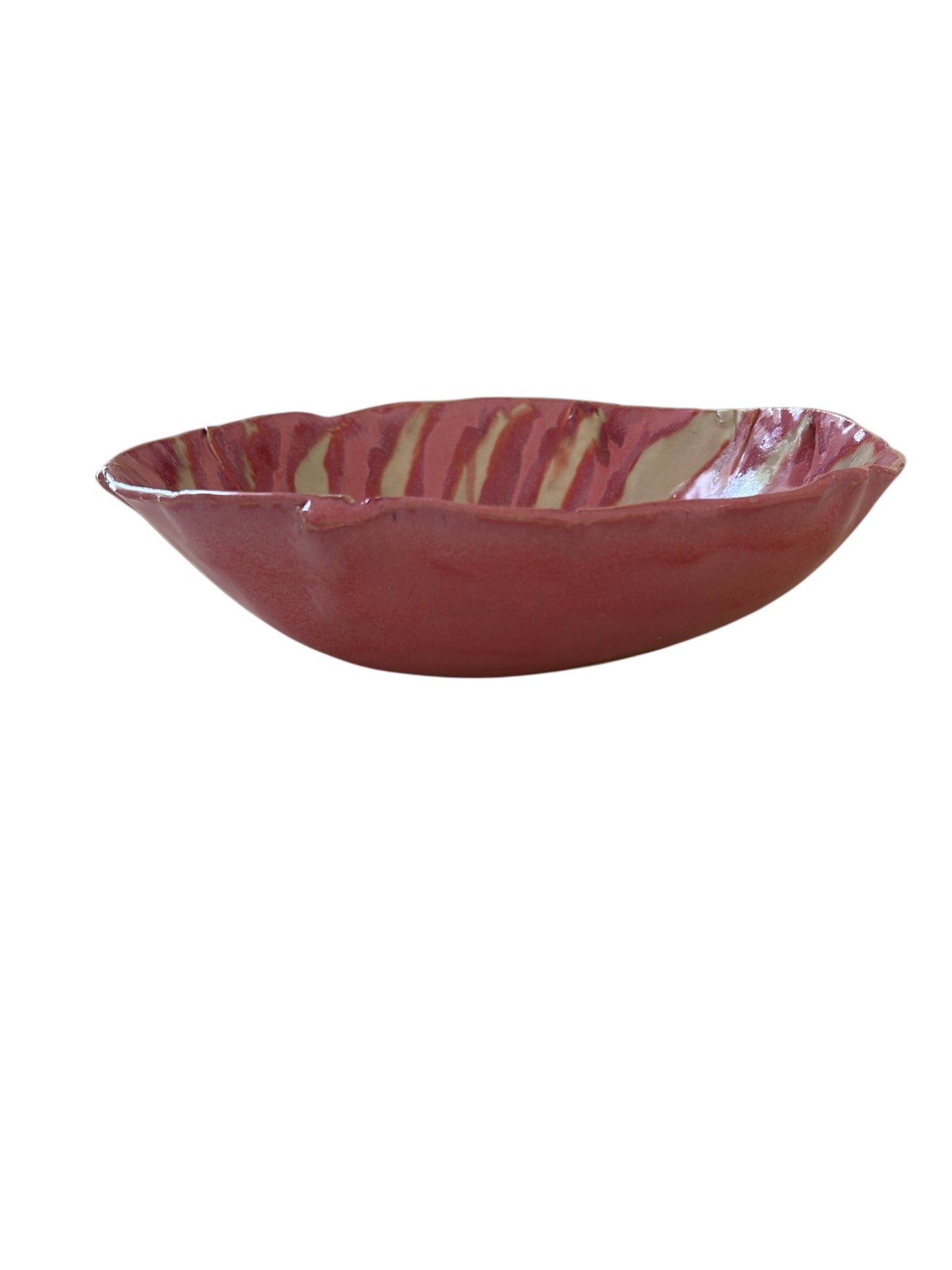 Extra-Large Salad Bowl #78 with Freeform Rim in Blush Pink and Rose