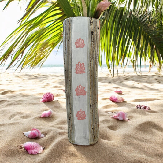 Extruded Vase #1 with Salmon Pink Seashells on Dark Stoneware Clay