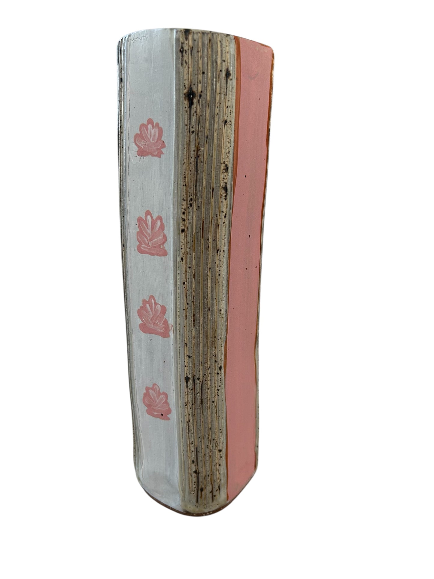 Extruded Vase #1 with Salmon Pink Seashells on Dark Stoneware Clay