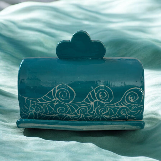 Extruded Butter Dish #1 with Sgraffito Waves Designs