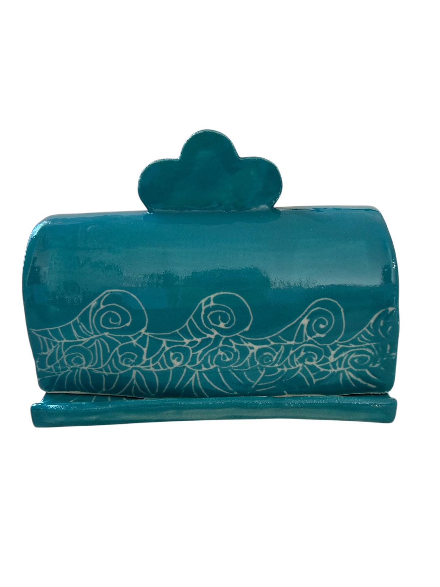 Extruded Butter Dish #1 with Sgraffito Waves Designs