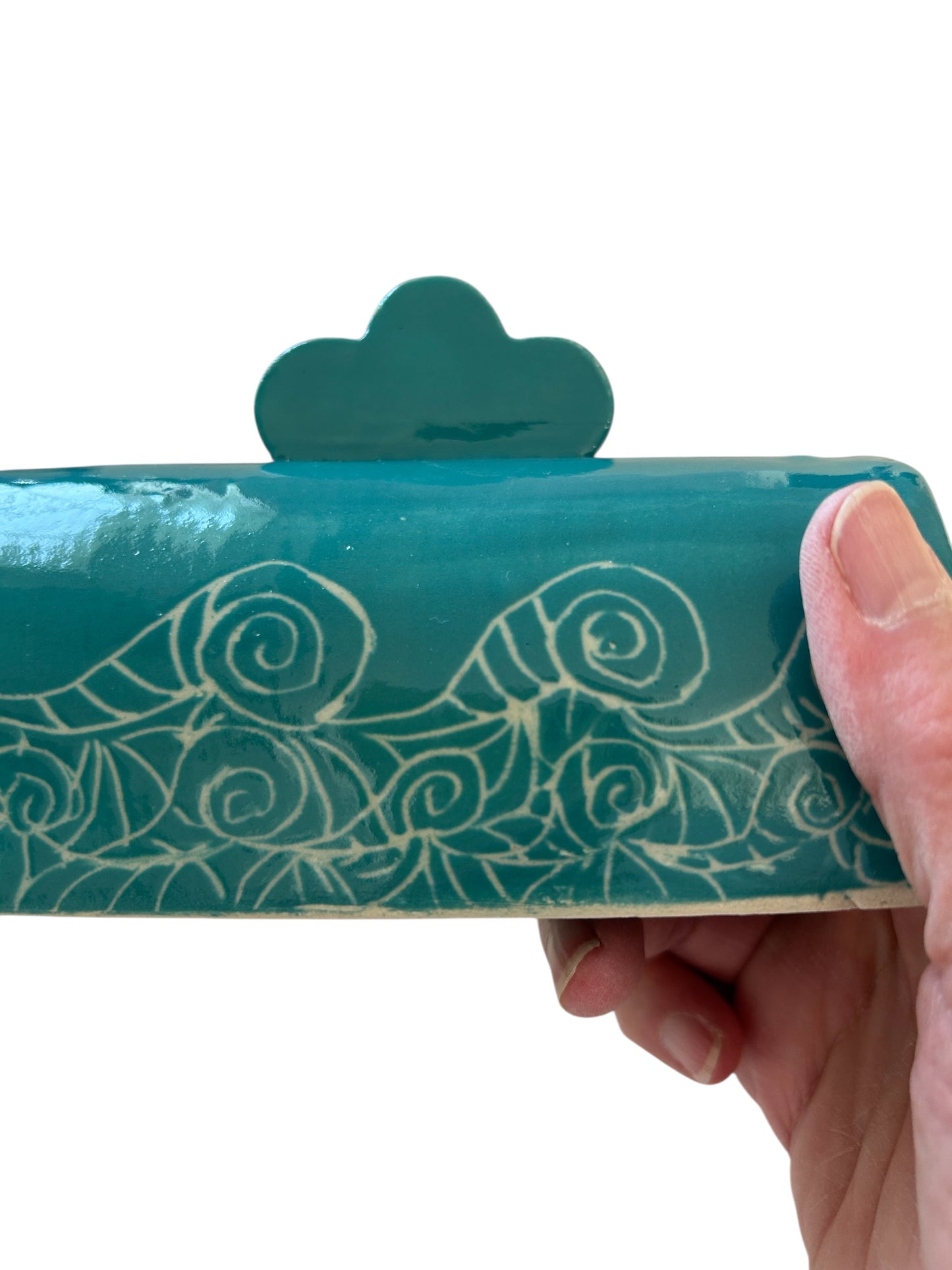 Extruded Butter Dish #1 with Sgraffito Waves Designs