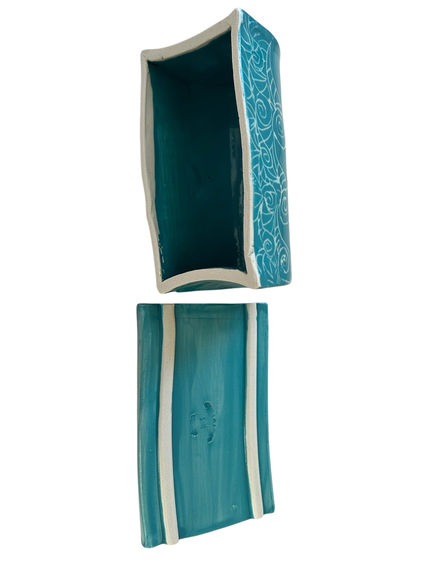 Extruded Butter Dish #1 with Sgraffito Waves Designs