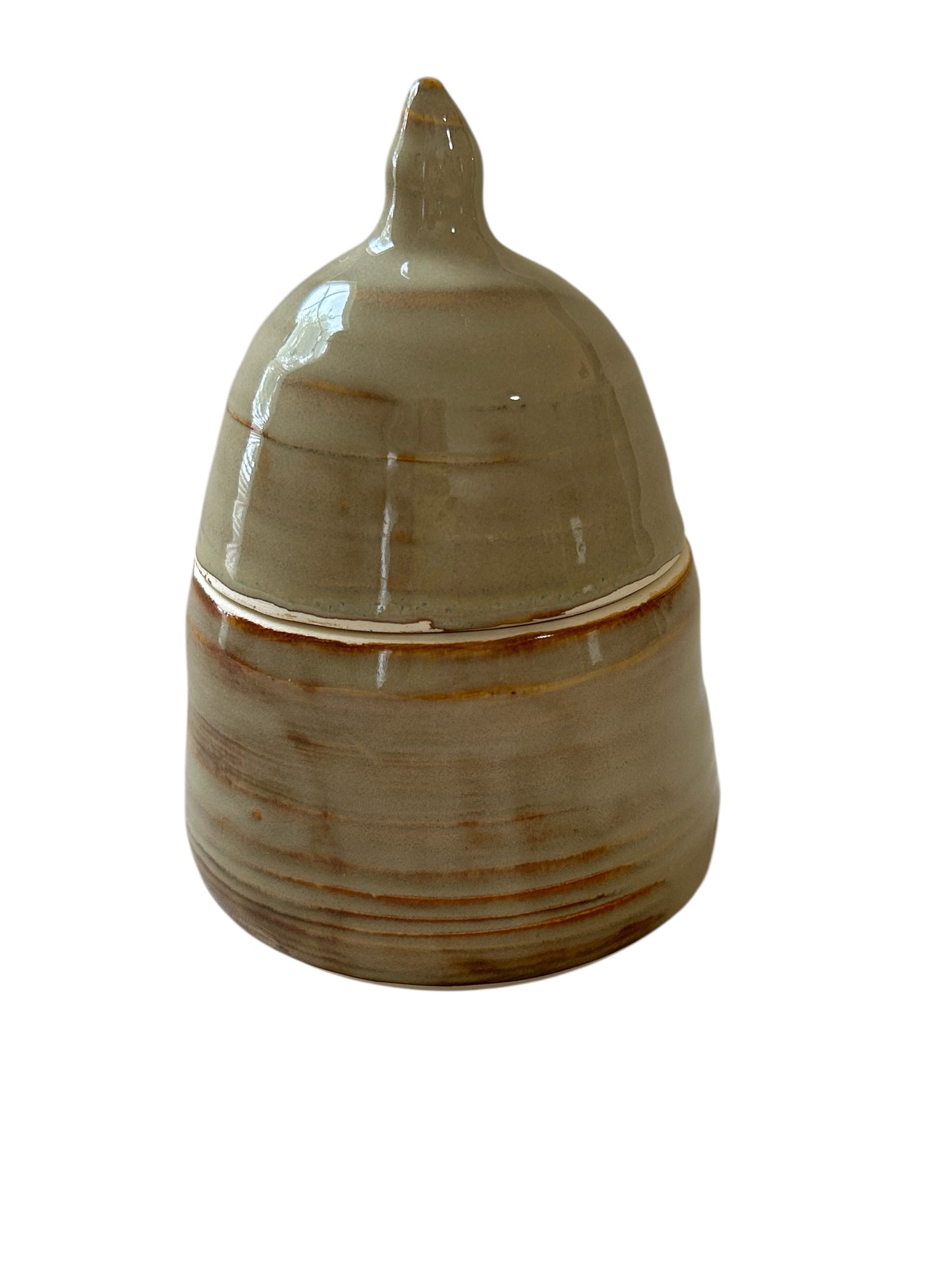 Miniature One-Piece Wheel-Thrown Lidded Jar #1 in Opal Green