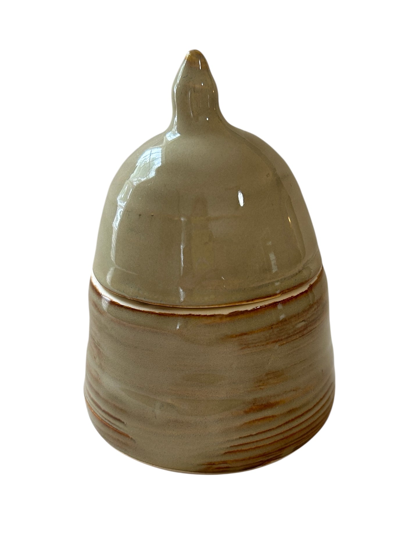 Miniature One-Piece Wheel-Thrown Lidded Jar #1 in Opal Green