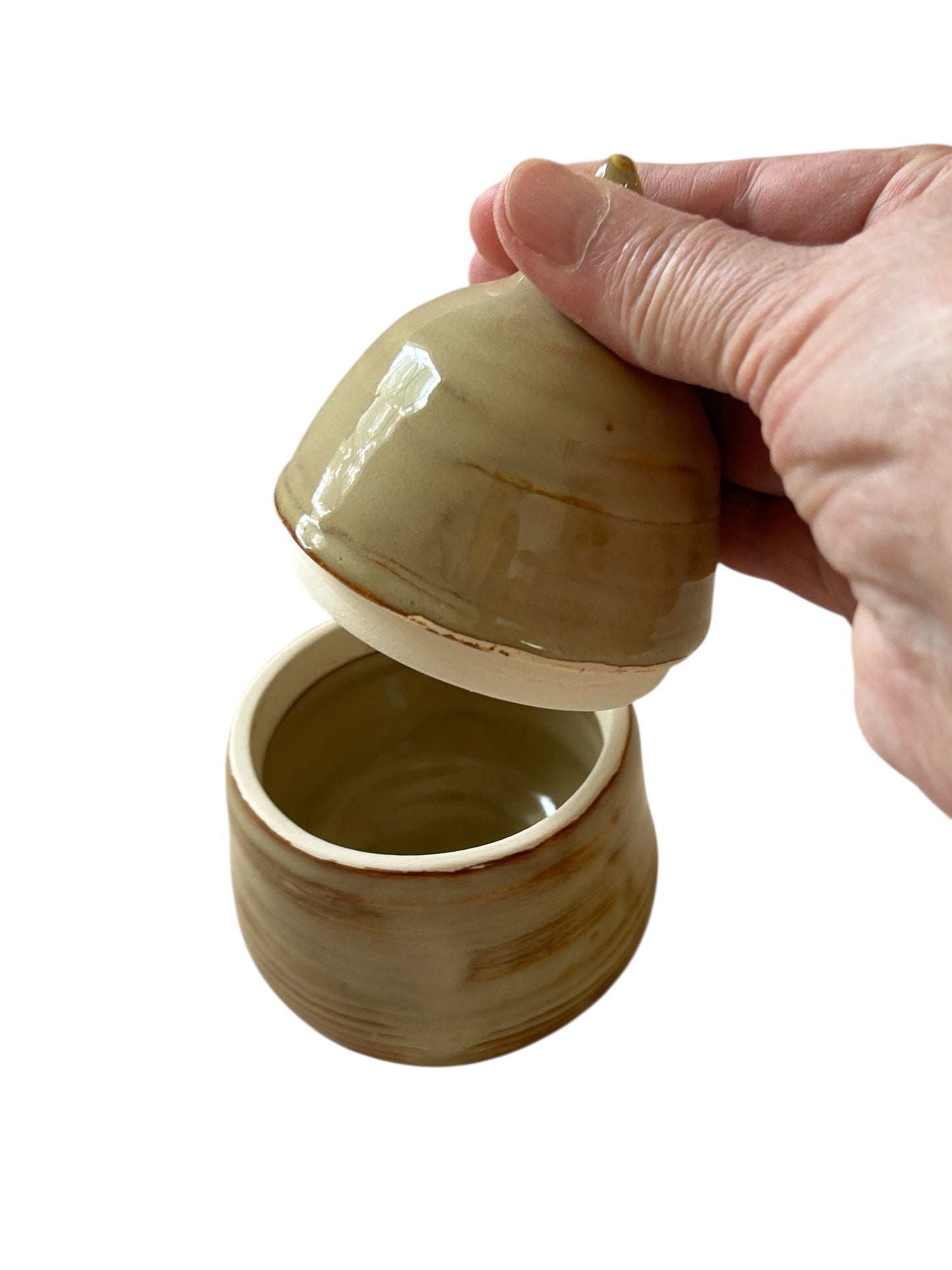 Miniature One-Piece Wheel-Thrown Lidded Jar #1 in Opal Green