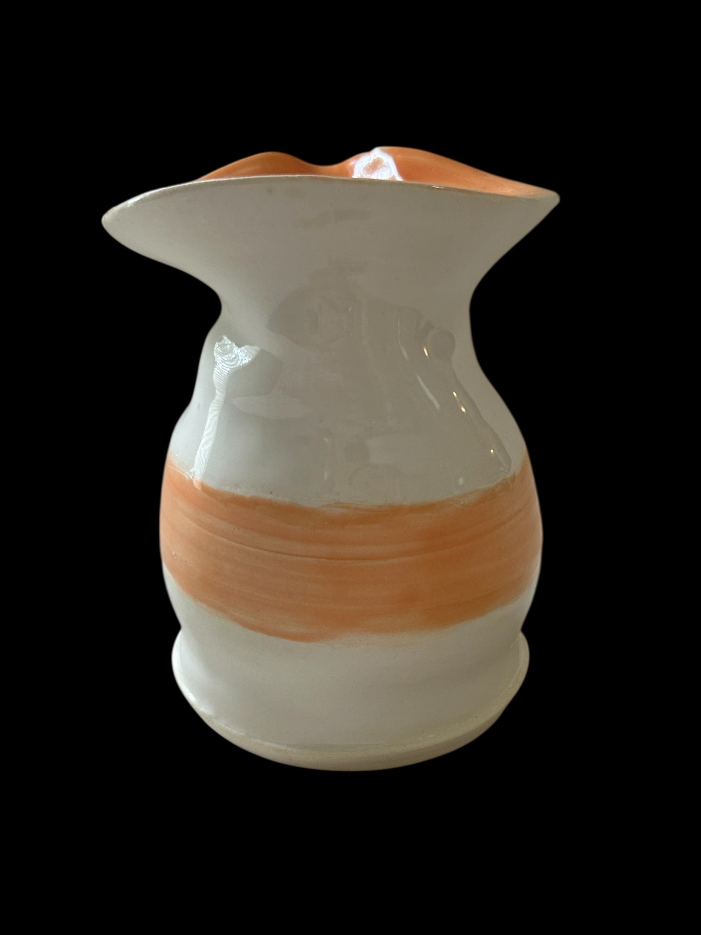 Wheel-Thrown "Flying Nun" Creamer in White and Tangerine