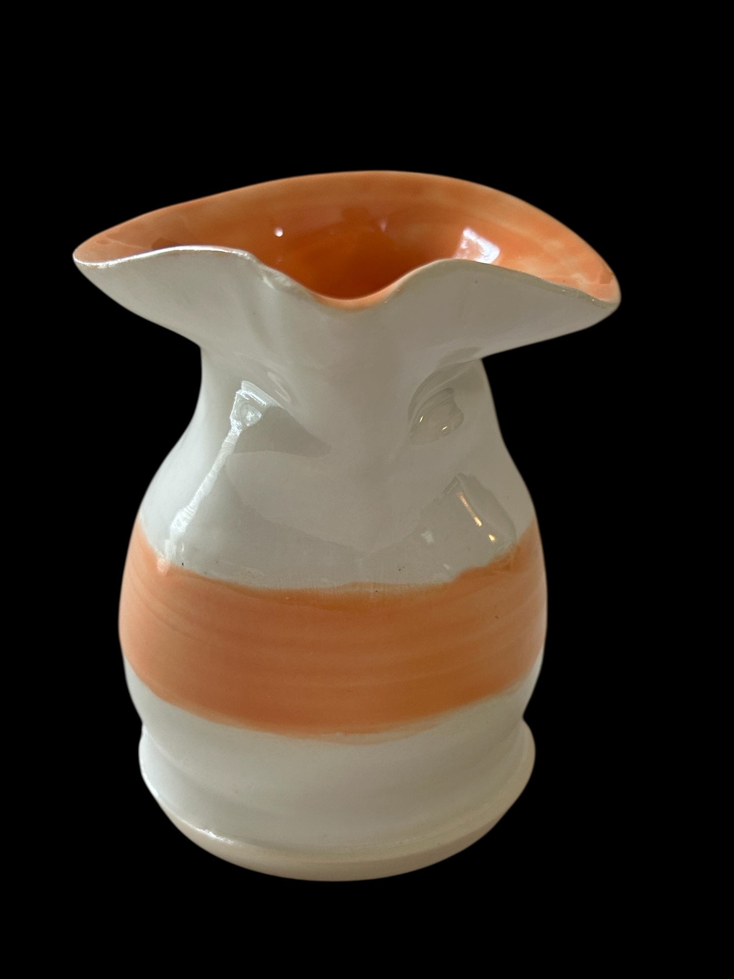 Wheel-Thrown "Flying Nun" Creamer in White and Tangerine