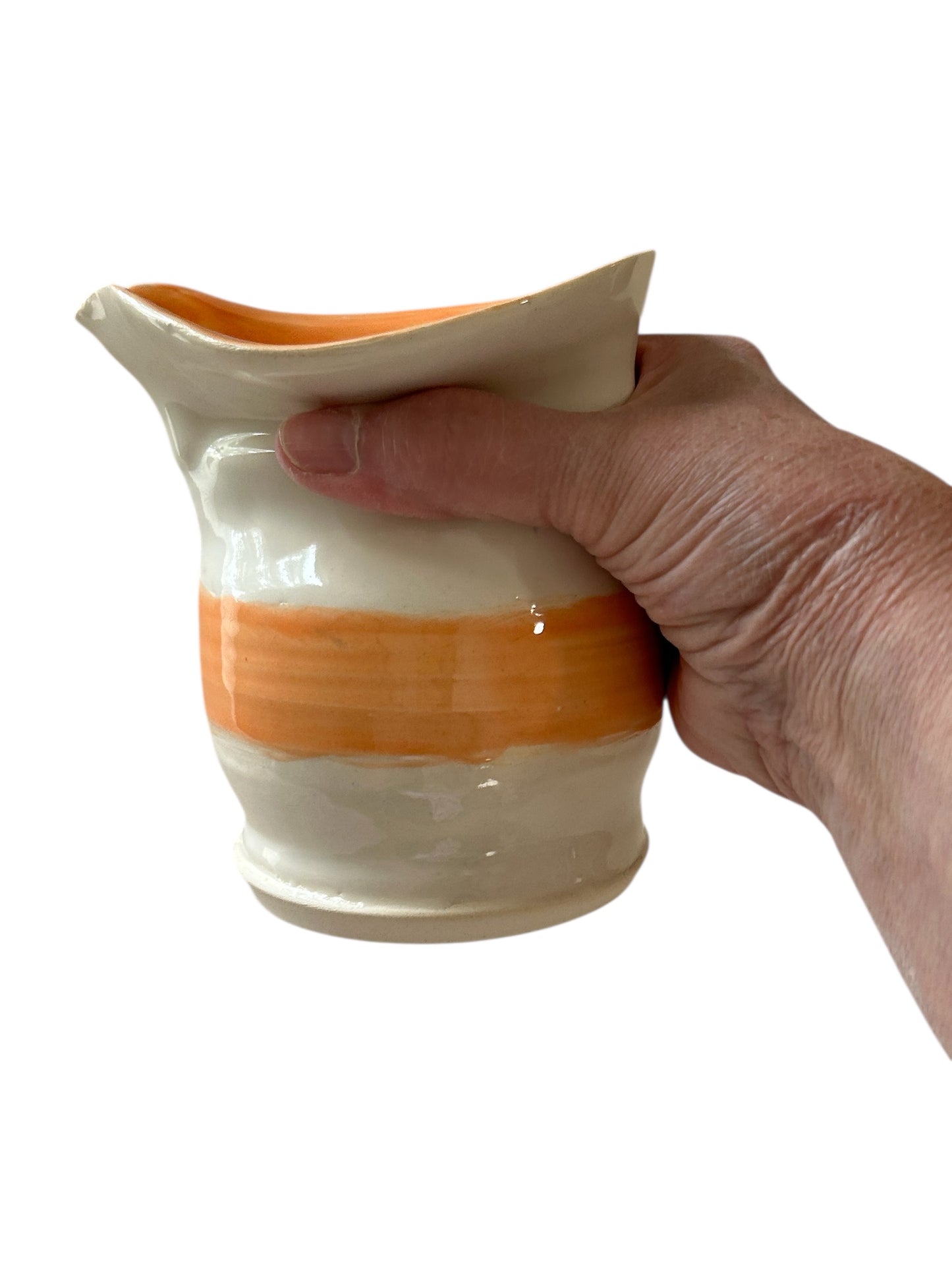 Wheel-Thrown "Flying Nun" Creamer in White and Tangerine