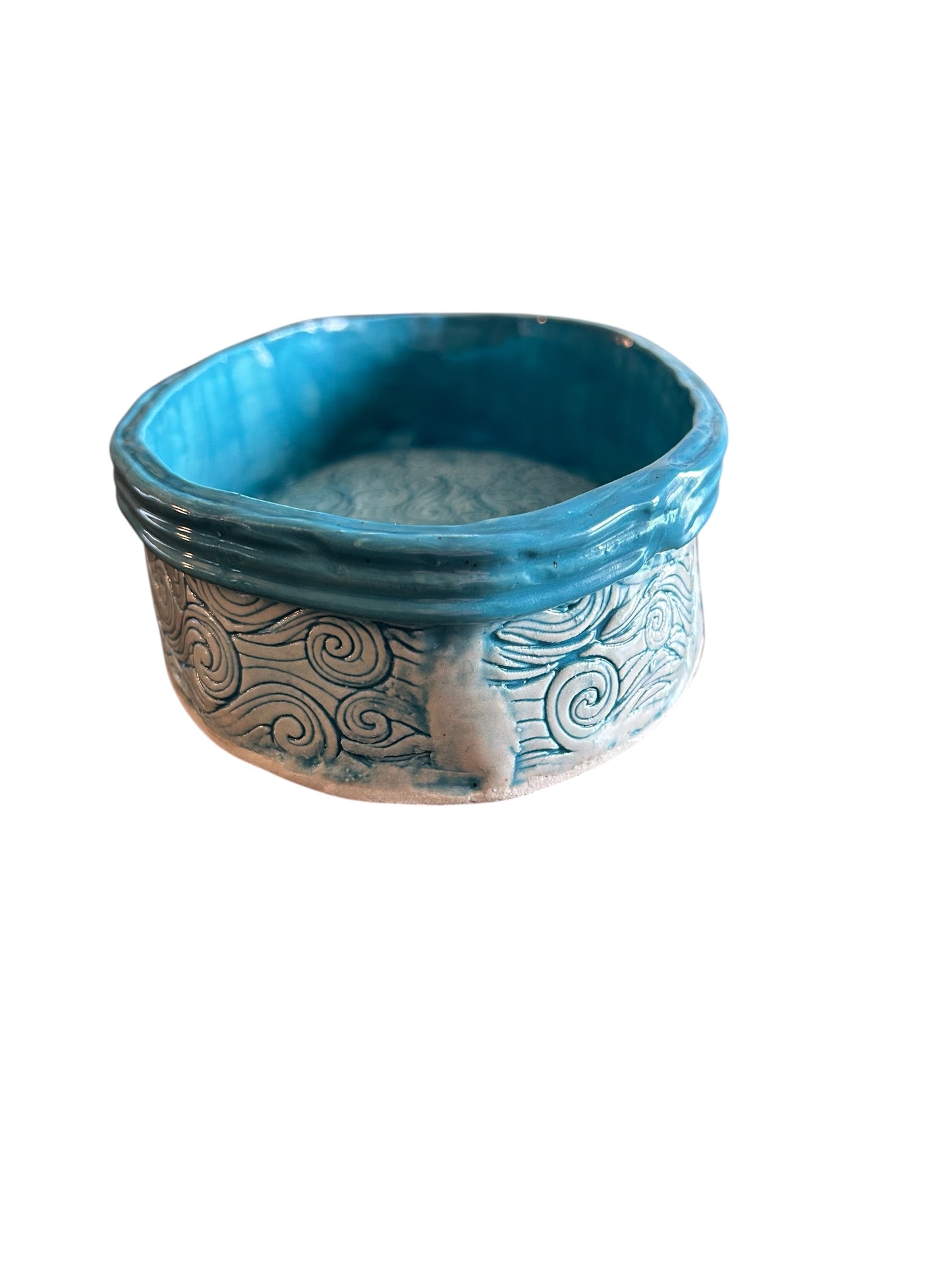 Oval Extruded Casserole #2 with Textured Waves Designs in Turquoise Green
